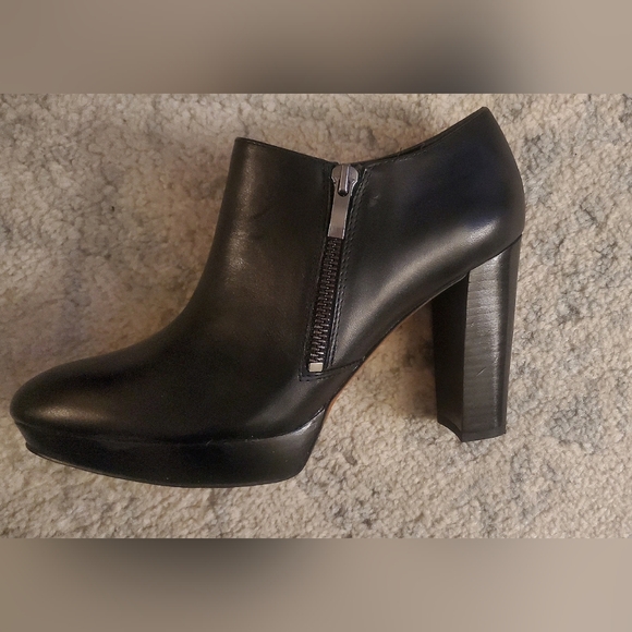 Franco Sarto Sheila Black Leather Ankle Booties Zipper Platform 8 - Picture 4 of 6